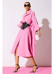 Solid Tech Cotton Taffeta Fresh Pink Shirt Dress