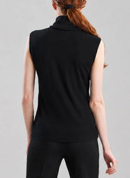 Layering Jersey Black Sleeveless Turtleneck Top
