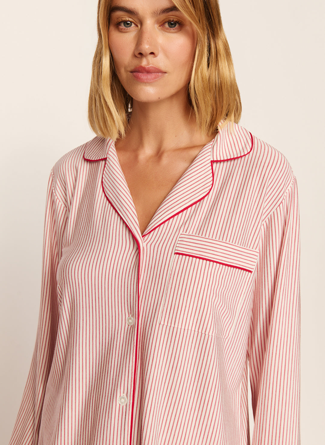 Gisele Printed Duo Stripe Holly Red Pajama Set