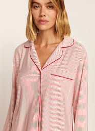 Gisele Printed Duo Stripe Holly Red Pajama Set