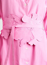 Tech Cotton Taffeta Fresh Pink 3D Embroidered Obi Belt