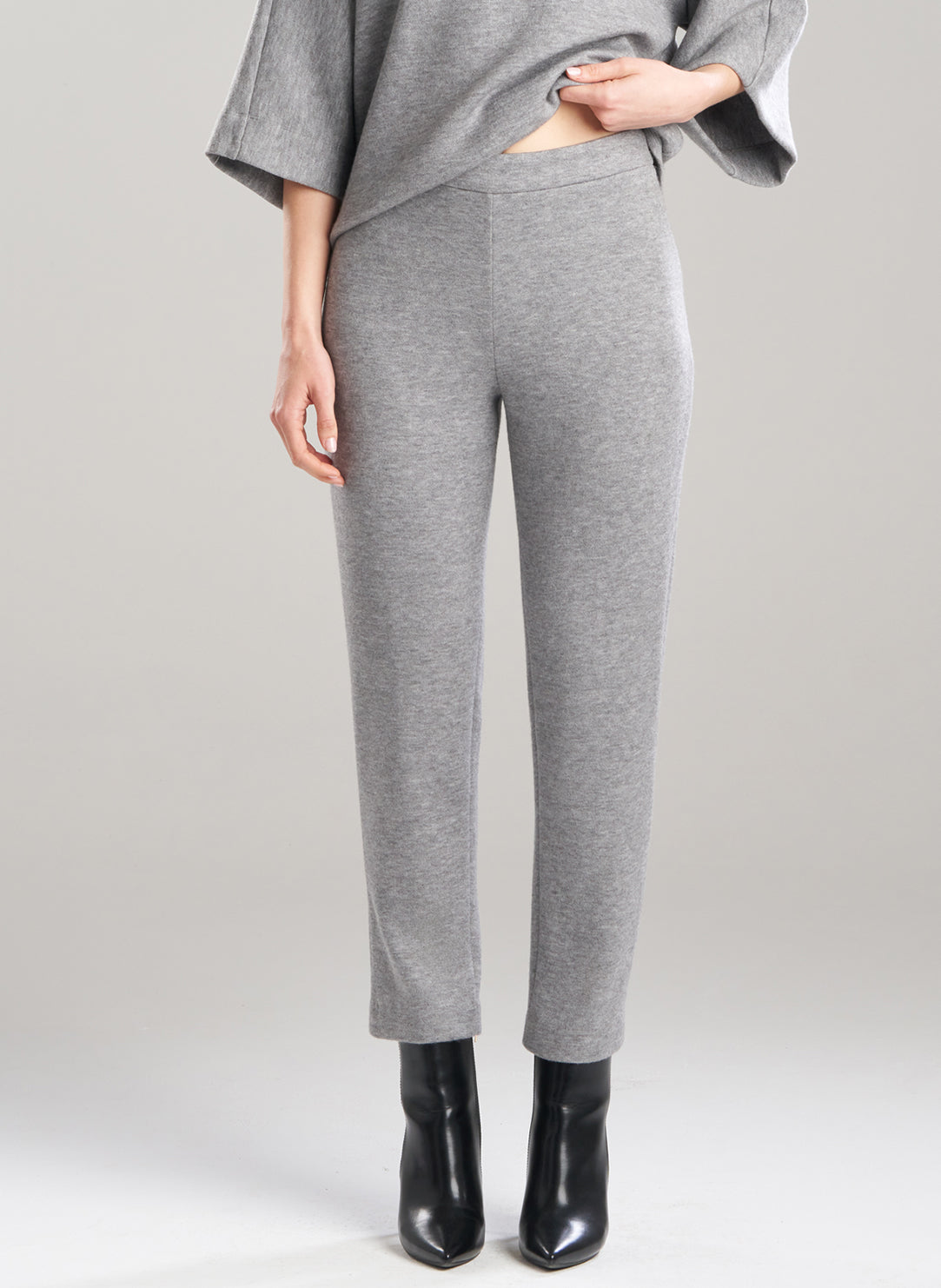 Double Knit Heather Grey Side Zip Ankle Pants