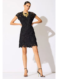 Peony Floral Lace Black Mini Dress