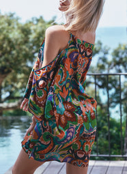 Athena Imp.Vert/Jaune Open Shoulder Tunic Dress