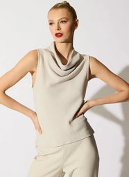 Stretch Crepe Pearl Funnel Neck Top