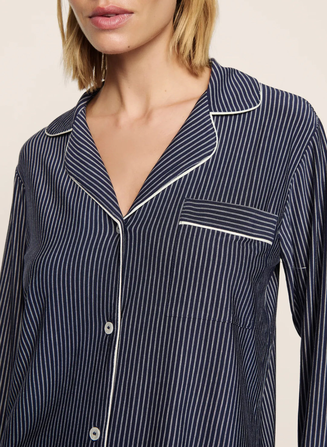 Gisele Printed Duo Stripe Navy Pajama Set