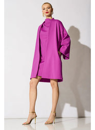 Techno Crepe Magenta Drape Neck Dress