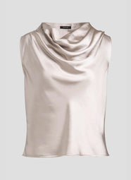 Luxe Satin Pearl Drape Neck Top