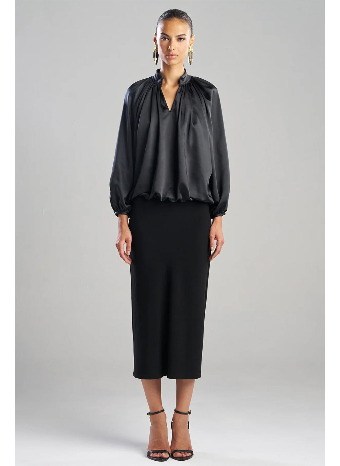 Luxe Satin Black Poet Blouse