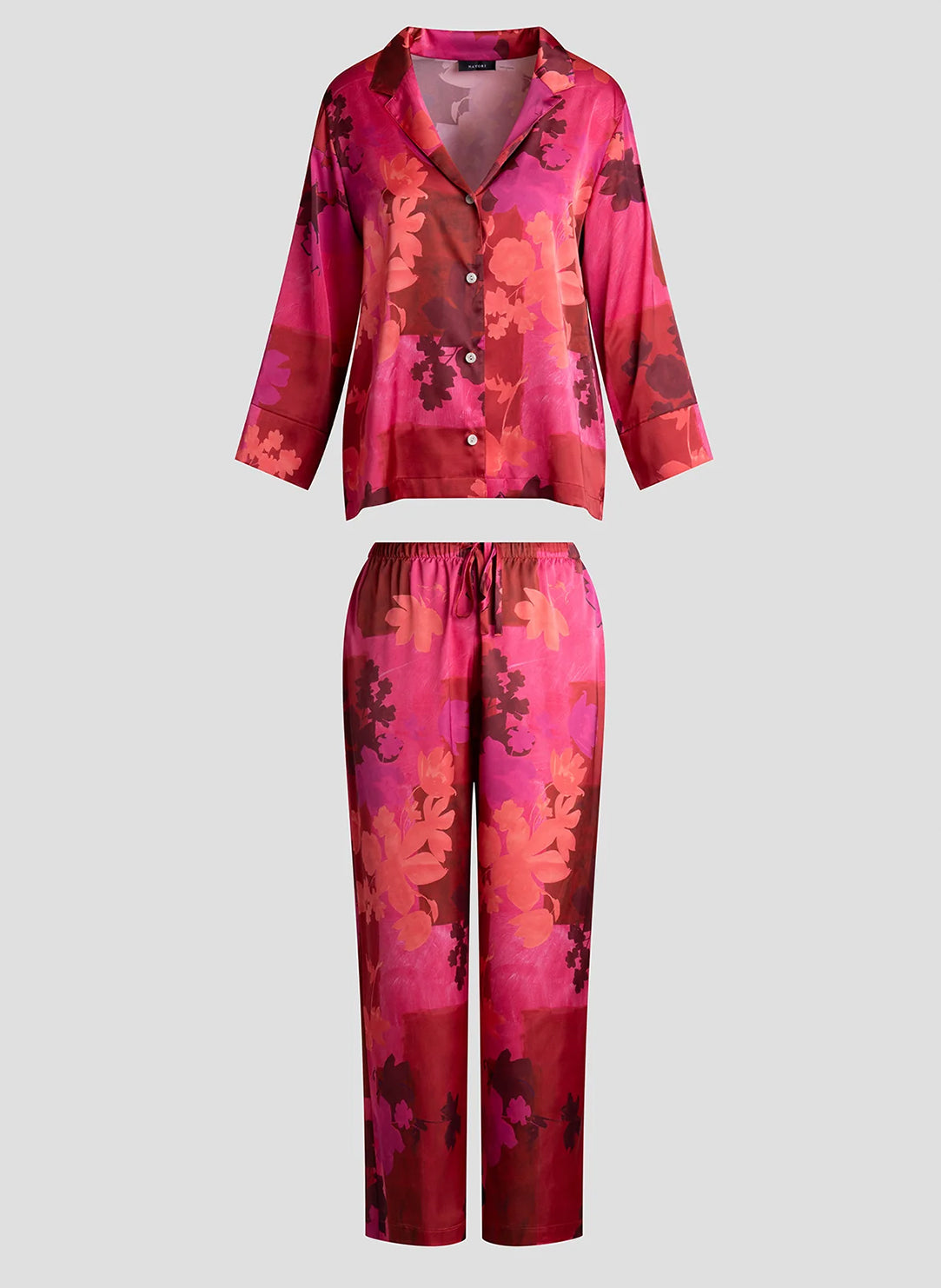 Coromandel Printed Stretch Satin Magenta Notch PJ Set