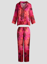 Coromandel Printed Stretch Satin Magenta Notch PJ Set