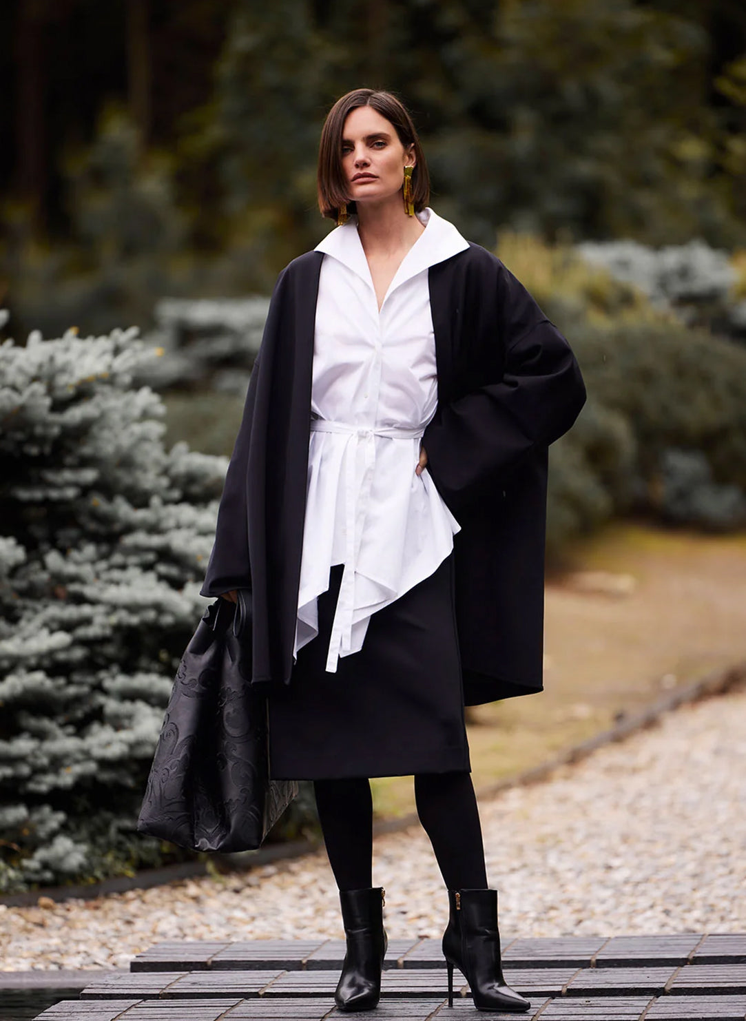 Techno Crepe Black Trapeze Coat