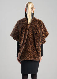 Faux Fur Natural Black Leopard Ruana
