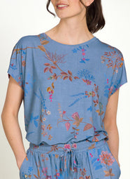 Bodhi Flower Blue Tatum Short Sleeve Top