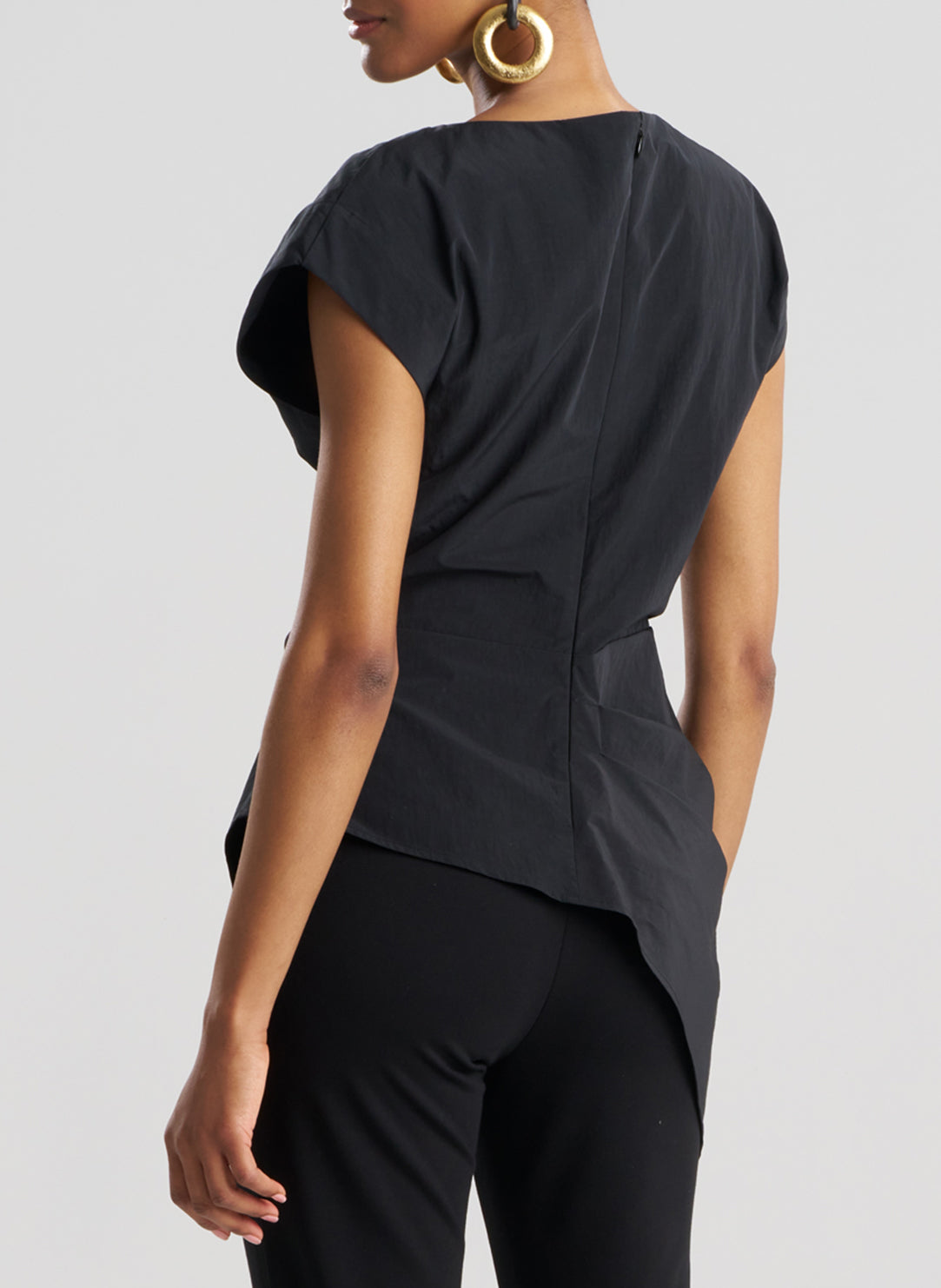 Taffeta Black Asymmetric Draped Top