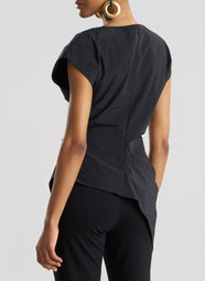 Taffeta Black Asymmetric Draped Top