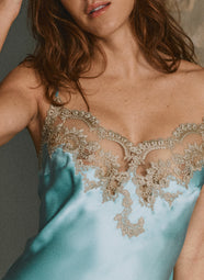 Daniella Satin Glacier/Kaki Chemise with Front Slit