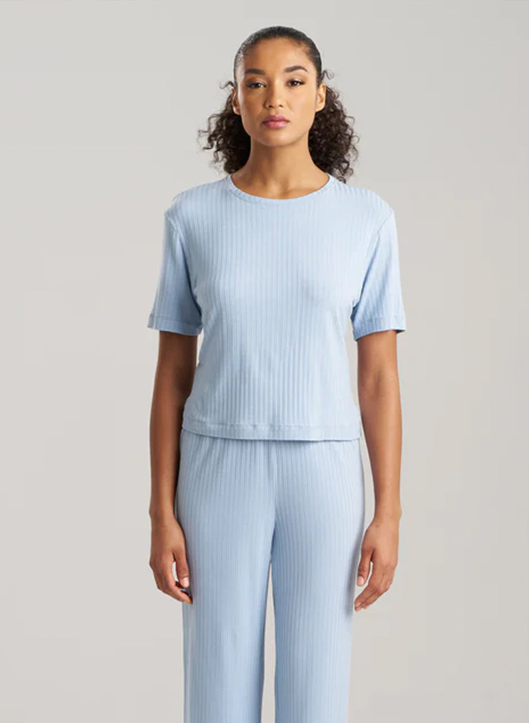 Skye Rib Blue Sky Short Sleeve Top