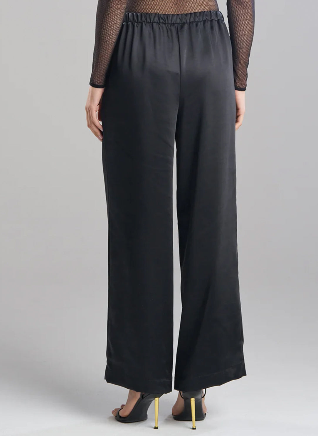 Luxe Satin Black Wide Leg Pull on Pants