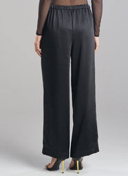 Luxe Satin Black Wide Leg Pull on Pants