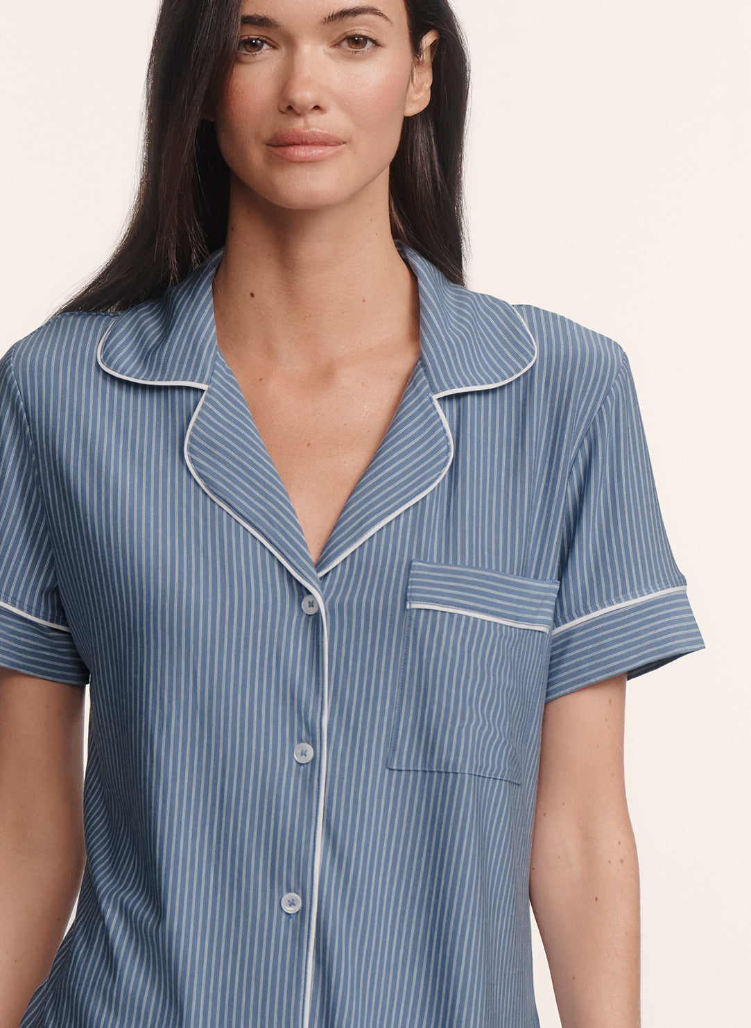 Gisele Printed Duo Stripe Slate Blue Relaxed PJ Short Set