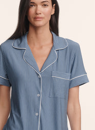 Gisele Printed Duo Stripe Slate Blue Relaxed PJ Short Set