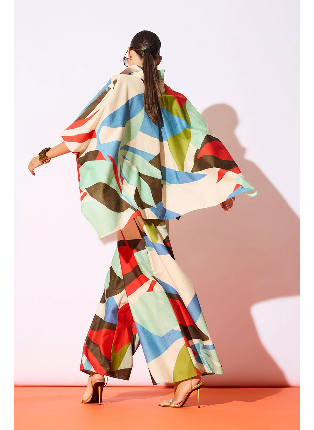 Abstract Palm Cotton Poplin Multi Palazzo Pant
