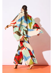 Abstract Palm Cotton Poplin Multi Palazzo Pant