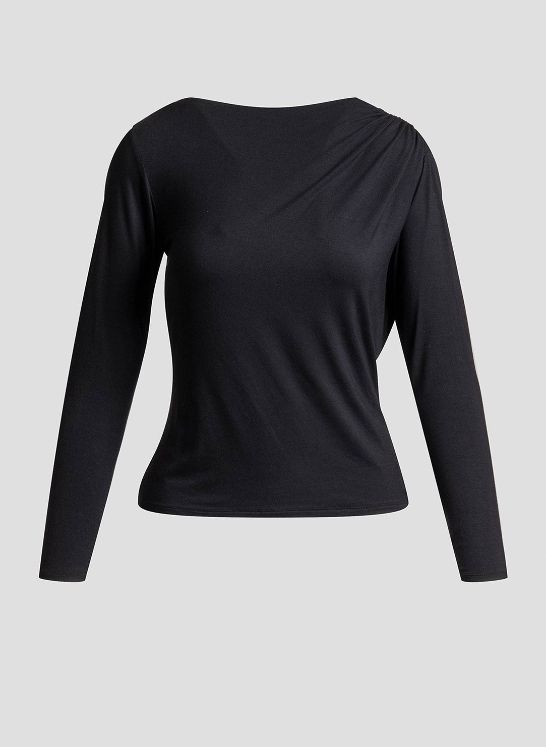 Feather Lightweight Knit Black Ruched Long Sleeve Top
