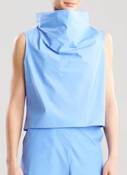 Techno Poplin Blue Iris Funnel Neck Top