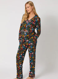 Winter Blooms Black Long Pajama Set
