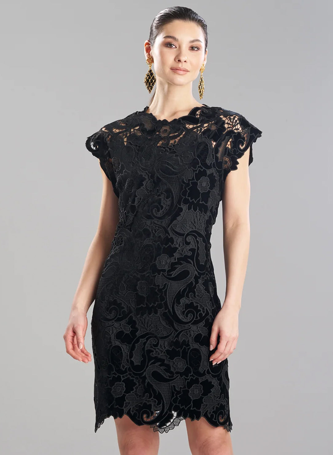 Shirin Velvet Lace Black Sheath Dress