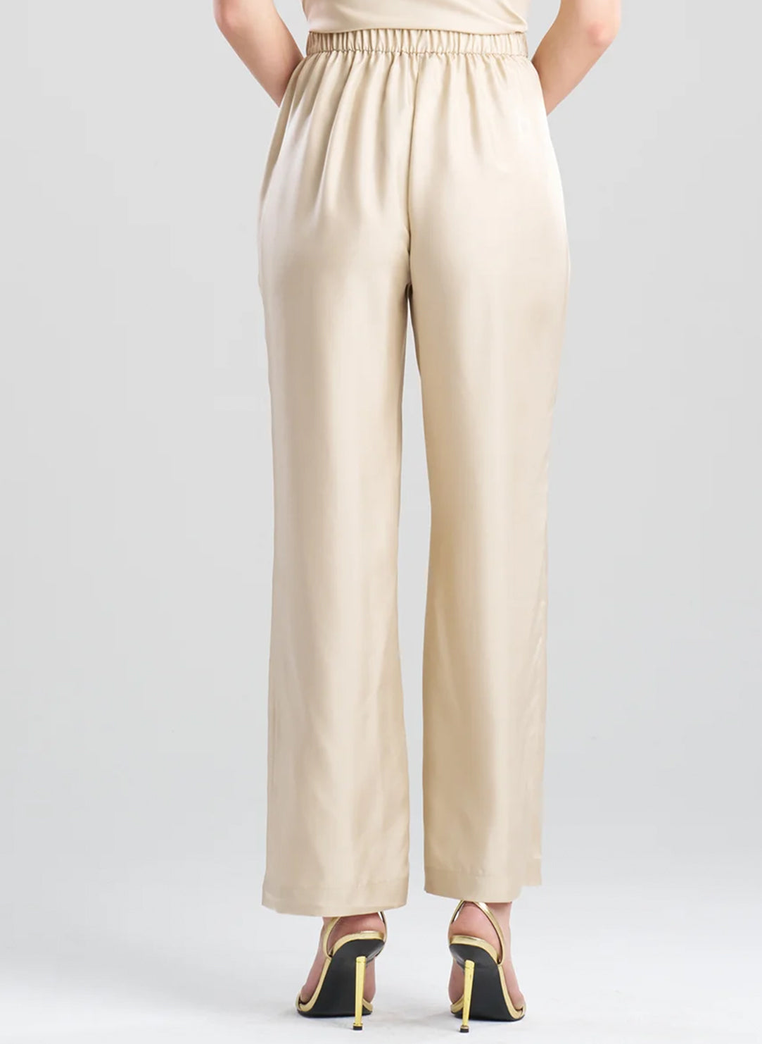 Solid Silk Twill Bone Pull On Straight Leg Pant