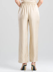 Solid Silk Twill Bone Pull On Straight Leg Pant