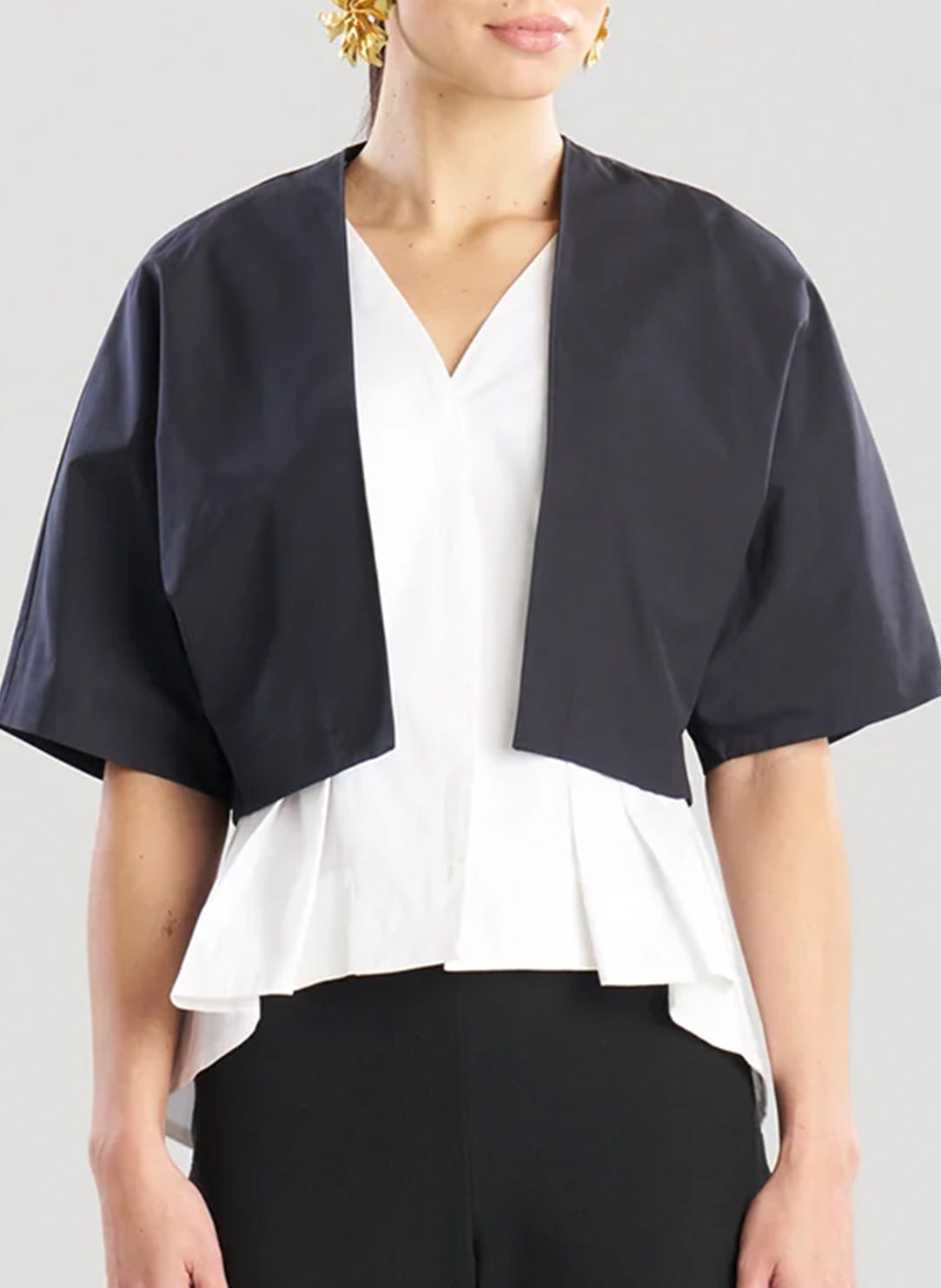 Solid Tech Cotton Taffeta Black Bolero