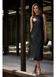 Luxe Satin Black Raw Edge Tank Column Dress