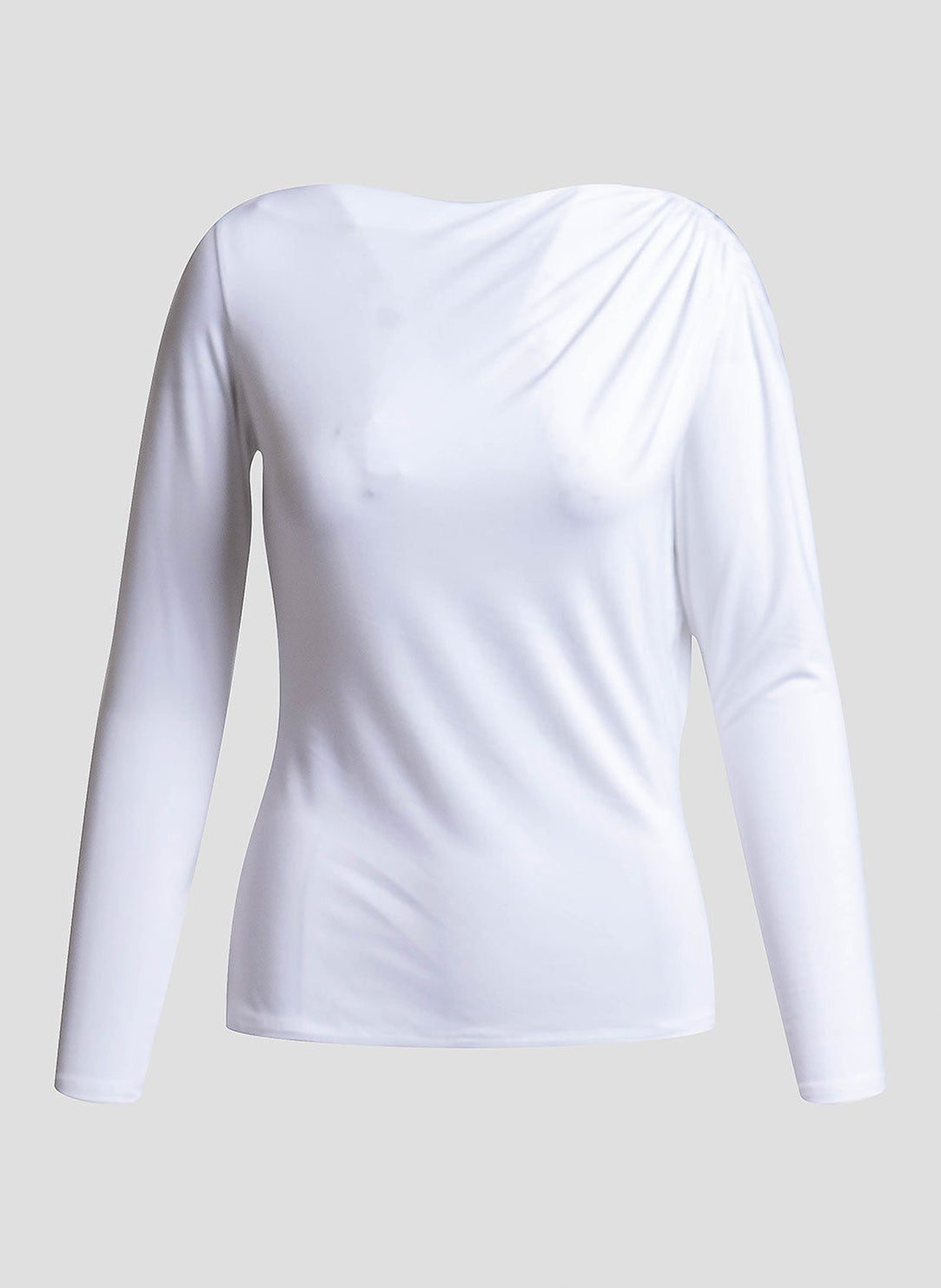 Feather Lightweight Knit White Ruched Long Sleeve Top