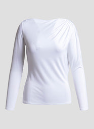 Feather Lightweight Knit White Ruched Long Sleeve Top