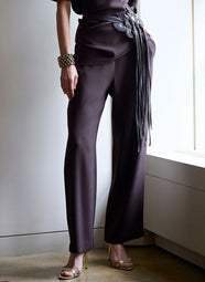 Stretch Crepe Dark Chestnut Pull on Straight Leg Pant
