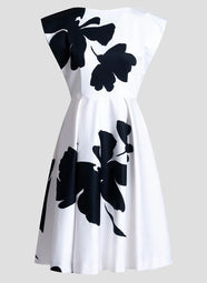 Peony Cotton Chino White/Black Fit and Flare Dress