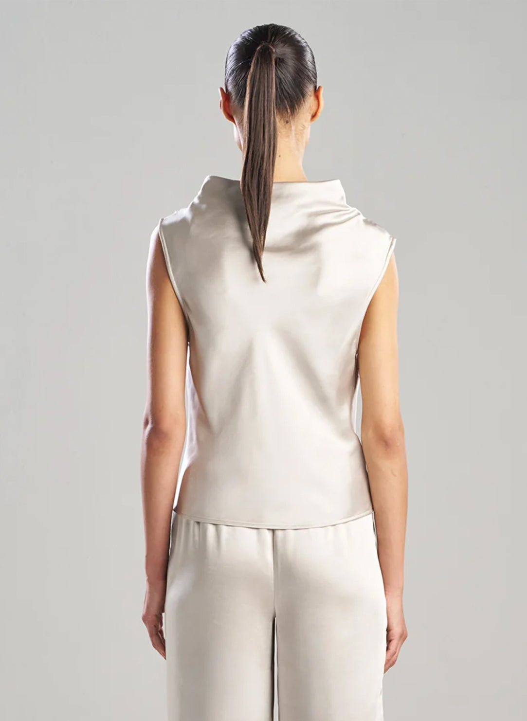 Luxe Satin Pearl Drape Neck Top