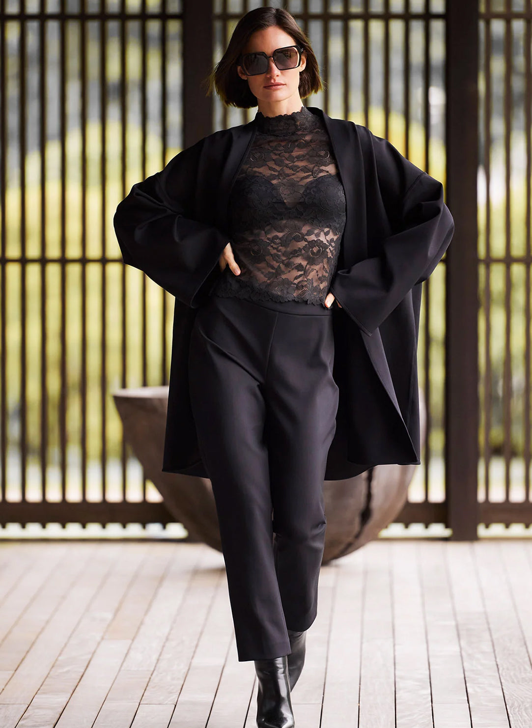 Techno Crepe Black Trapeze Coat