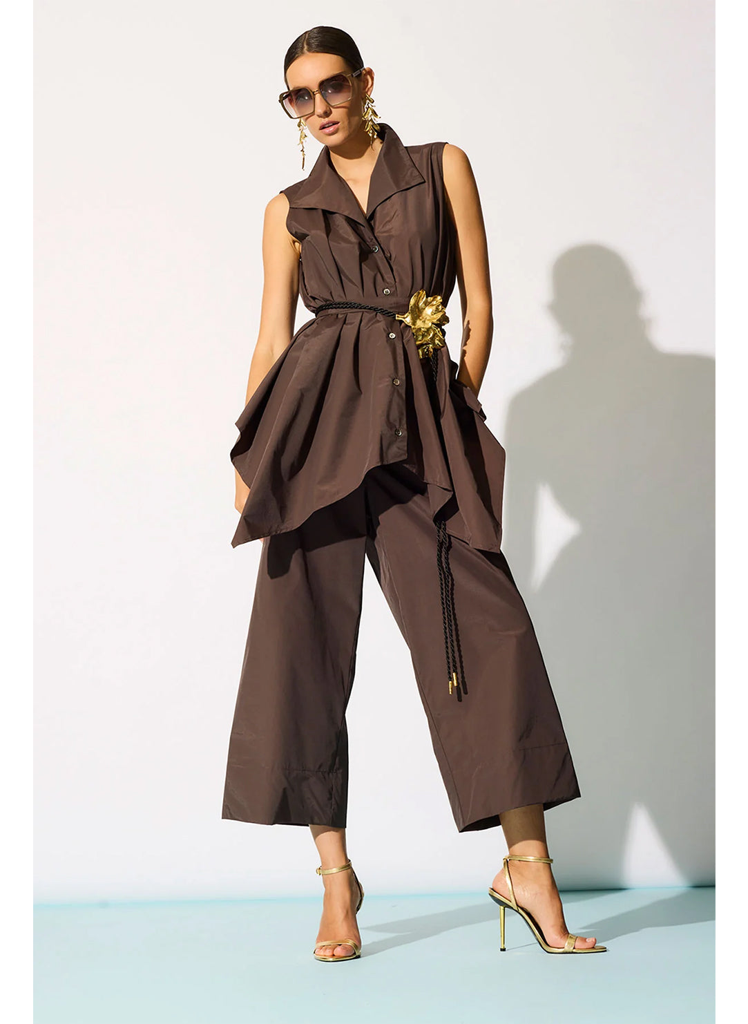 Techno Poplin Dark Brown Cropped Pants