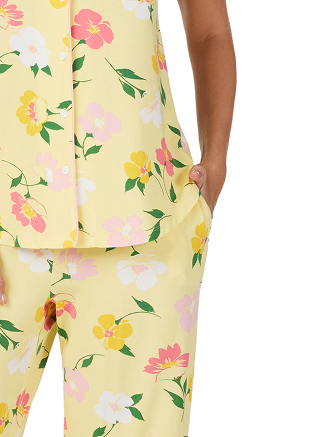 Sunset Garden Yellow Short Sleeved Cropped Pajama Set