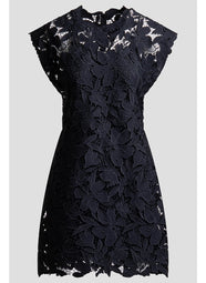 Peony Floral Lace Black Mini Dress