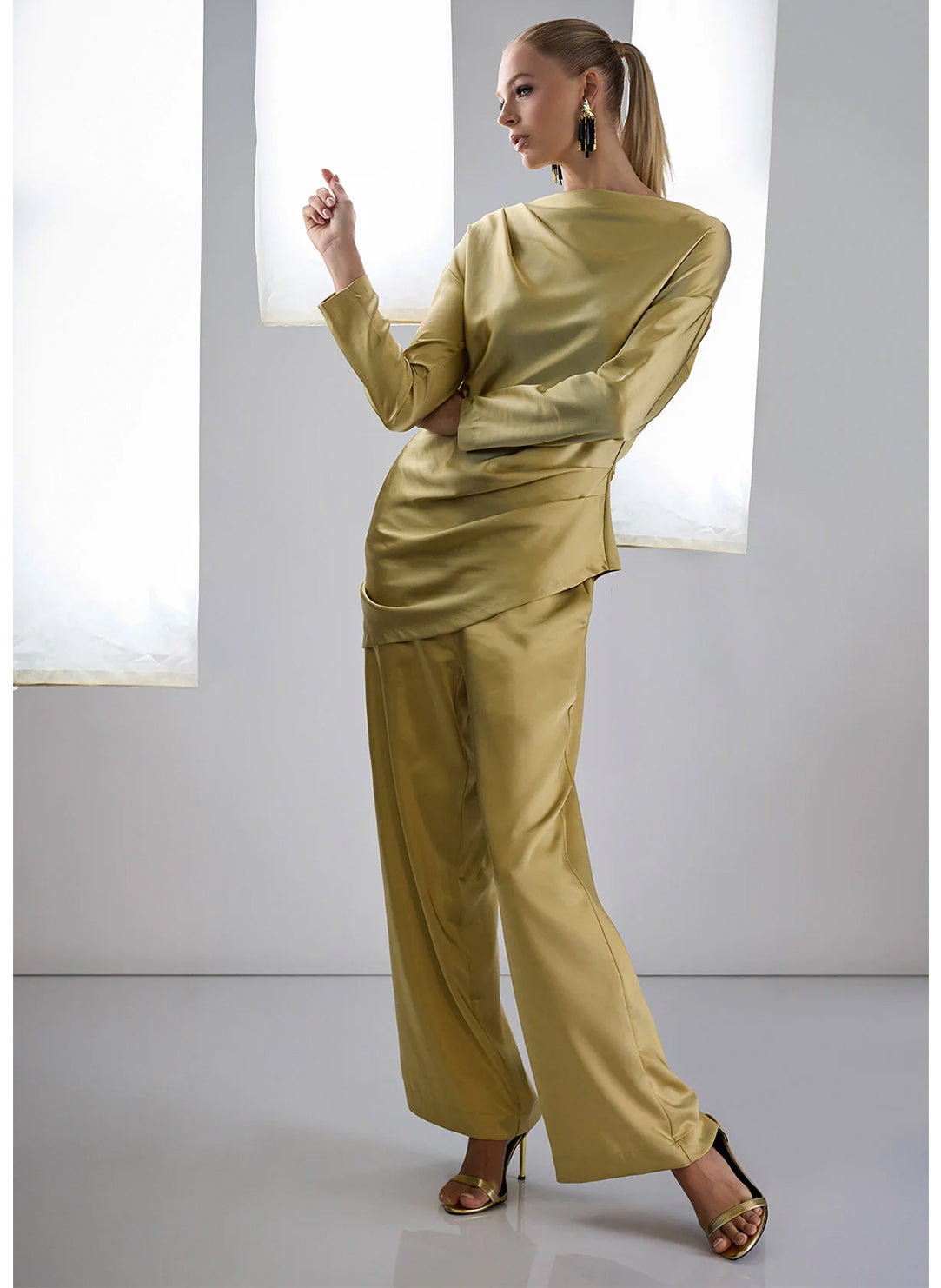 Luxe Satin Gold Wide Leg Pull on Pants
