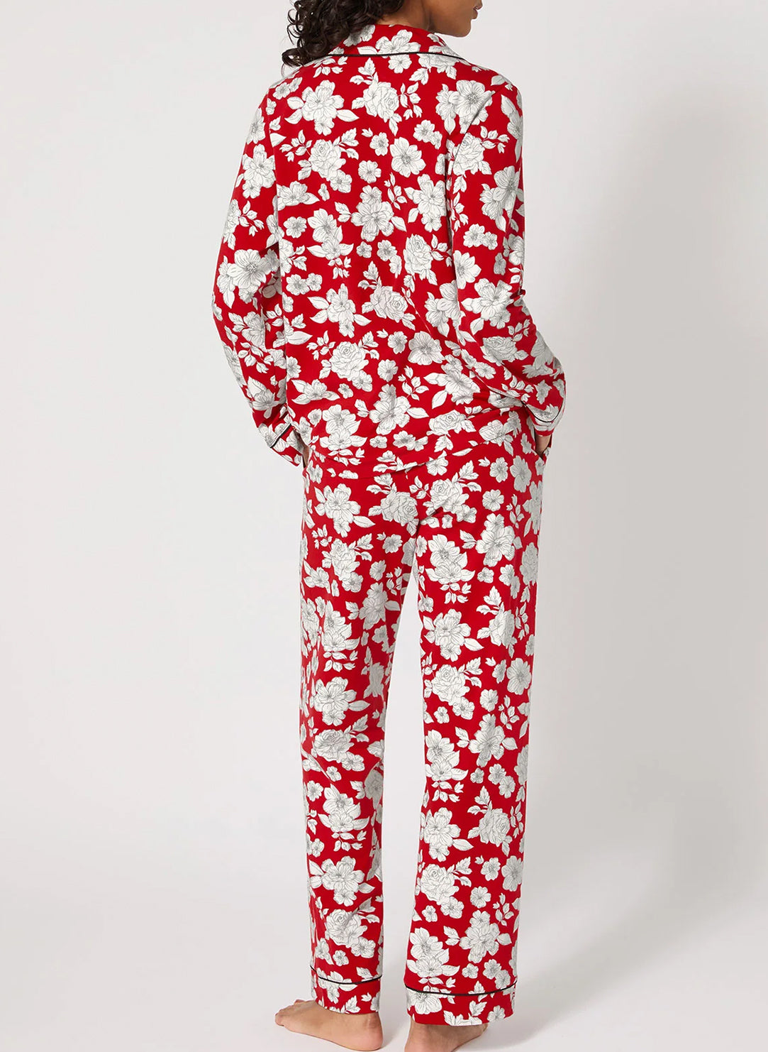 Floral Charm Red Long Pajama Set