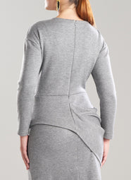 Double Knit Heather Grey Long Sleeve Draped Top