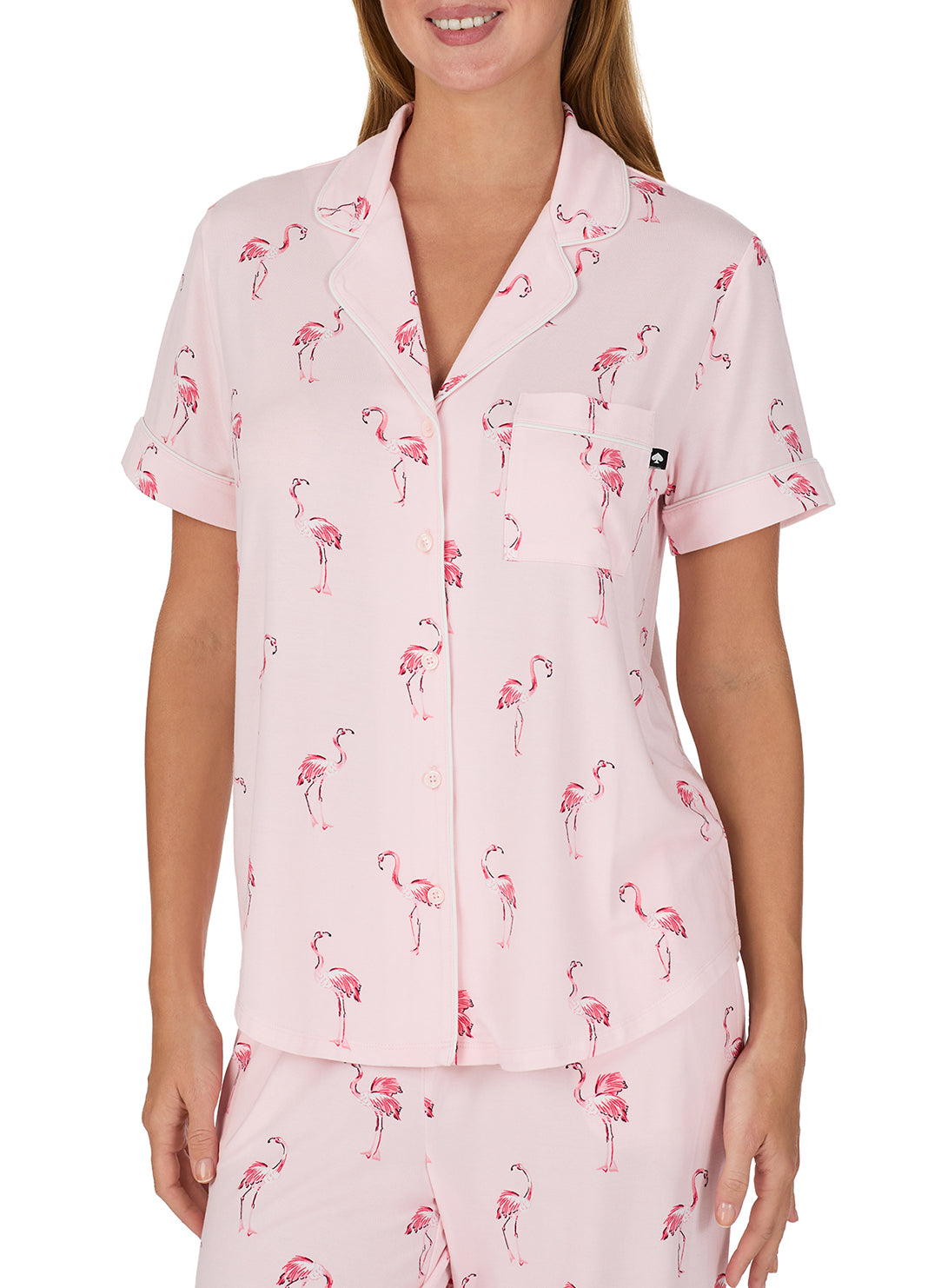 Flamingo Cove Pink Short Sleeved Cropped Pajama Set