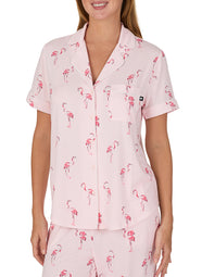 Flamingo Cove Pink Short Sleeved Cropped Pajama Set